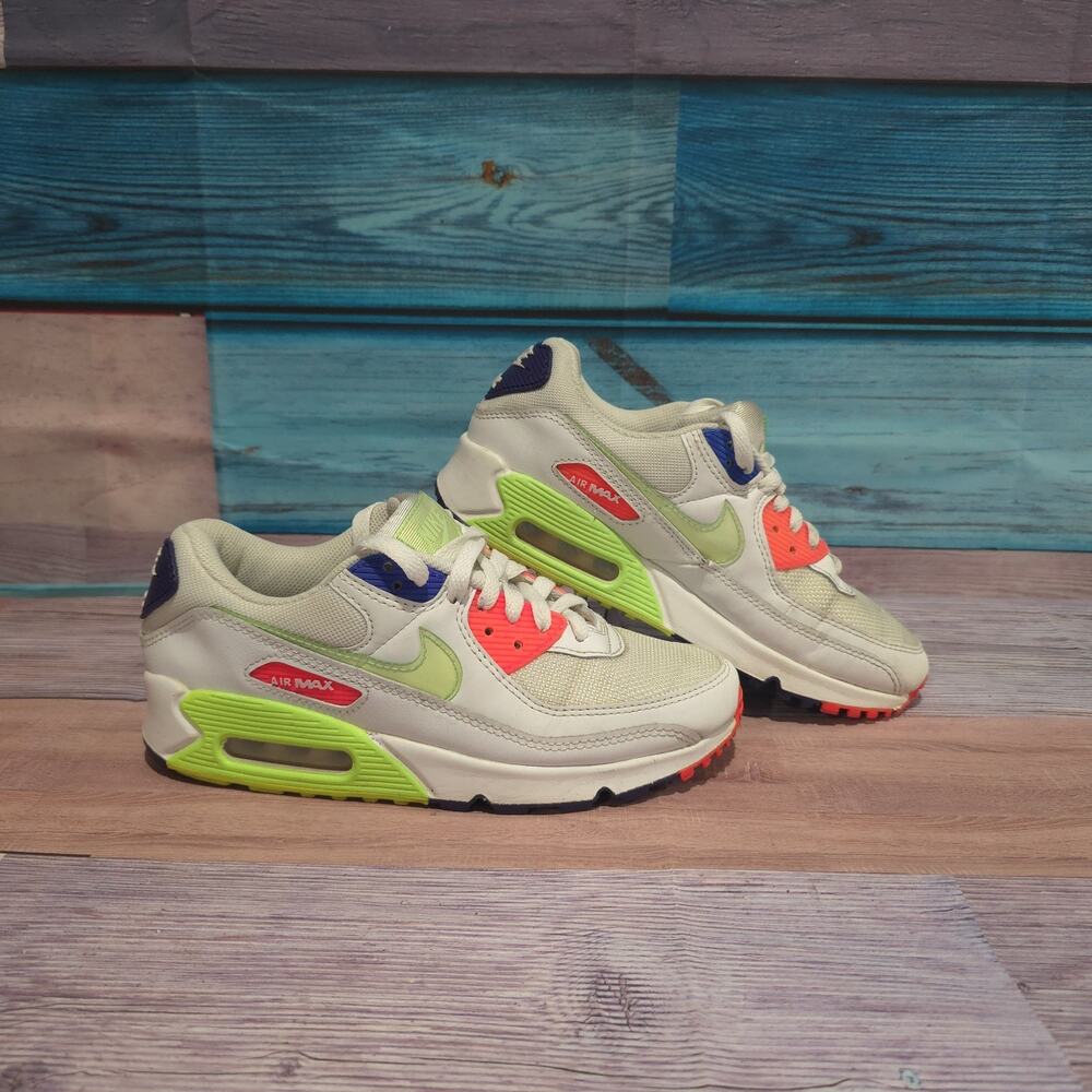 Nike Air Max 90 White Volt Neon Indigo Burst DH0250-100 Women’s Size 7.5 Running